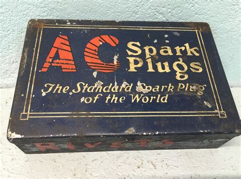 Vintage AC Spark Plugs Metal Tin Box The Standard Spark Plug 